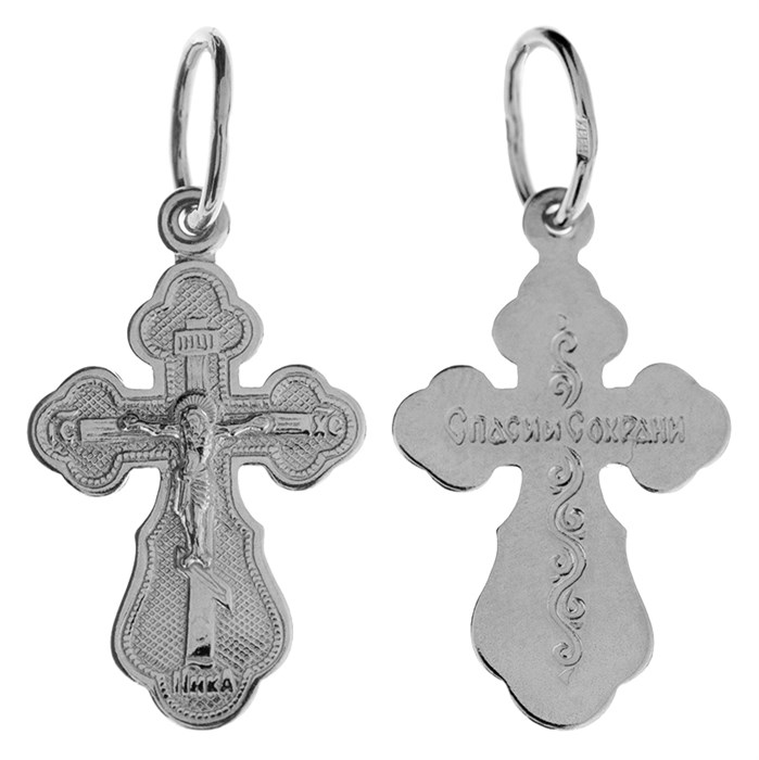 Крест серебряный Ag 925, коллекция Иваново, с молитвой Спаси и сохрани, Родий, 0,94 гр. КРС02242434