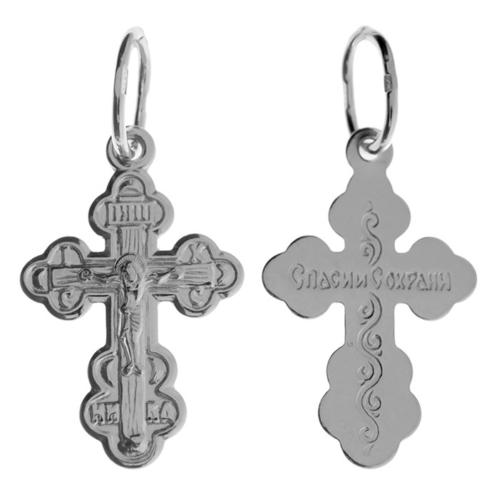 Крест серебряный Ag 925, коллекция Иваново, с молитвой Спаси и сохрани, Родий, 0,76 гр. КРС02242458