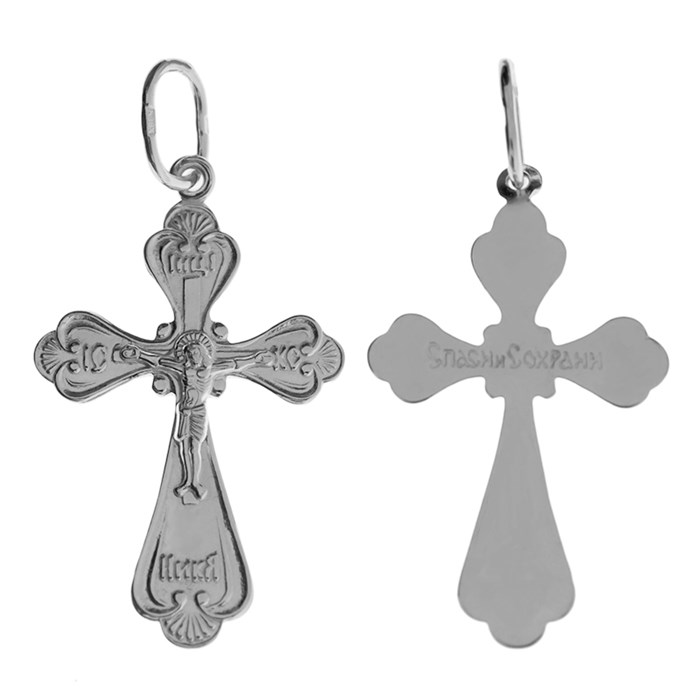 Крест серебряный Ag 925, коллекция Иваново, с молитвой Спаси и сохрани, Родий, 1,03 гр. КРС02242469