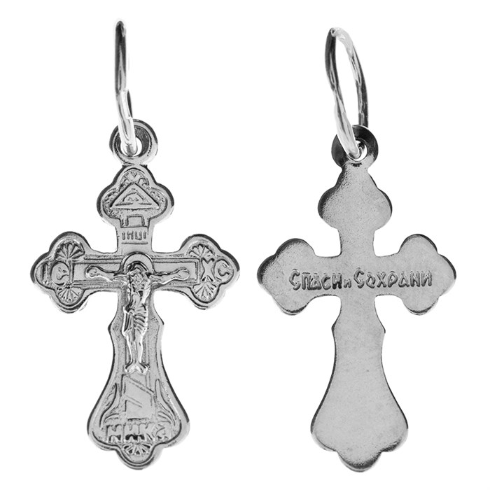 Крест серебряный Ag 925, коллекция Иваново, с молитвой Спаси и сохрани, Родий, 0,76 гр. КРС02242470