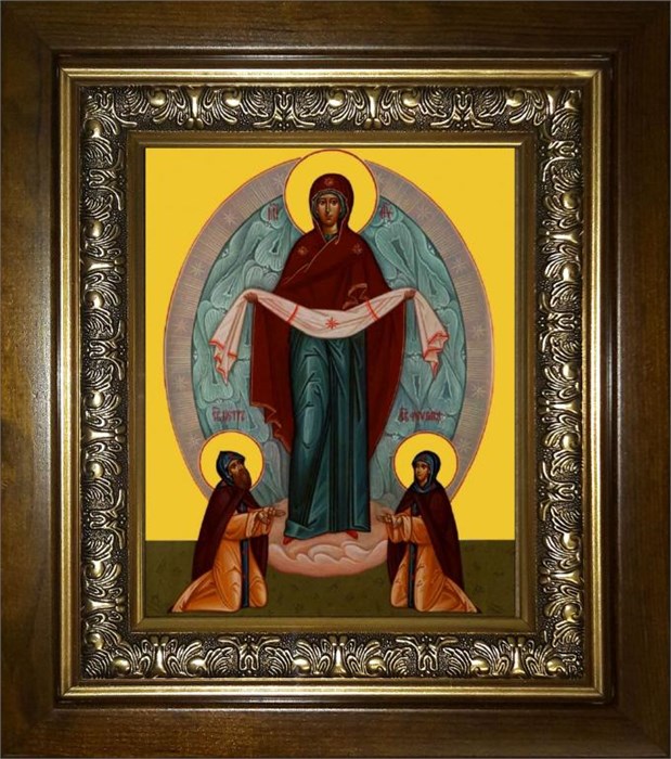 Покров Пресвятой Богородицы с препадающими святыми Петром и Февронией Муромскими Покров Пресвятой Богородицы 14х18 в киоте 20х24 km_25_1122