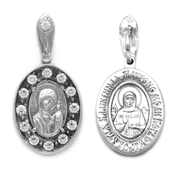 Образок серебряный черненый с фианитами Матрона Московская Богородица 3.27 гр. 227708