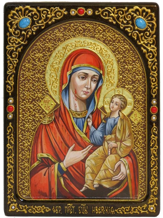 Живописная икона Образ Божией Матери "Иверская" на кипарисе 21х29 аналойная RTI-818.Ак