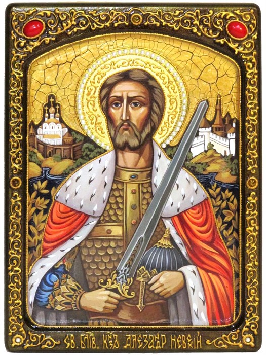 Живописная икона Святой благоверный князь Александр Невский на кипарисе 21х29 аналойная RTI-849-0B.Ак