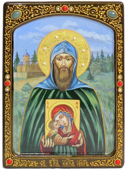 Живописная икона Благоверный великий князь Игорь на кипарисе 21х29 аналойная RTI-857.Ак