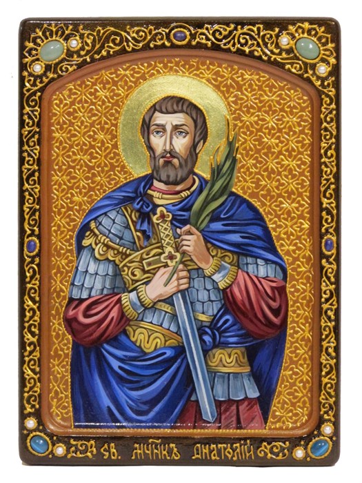 Живописная икона Святой мученик Анатолий Никомидийский на кипарисе 21х29 аналойная RTI-833.Ak