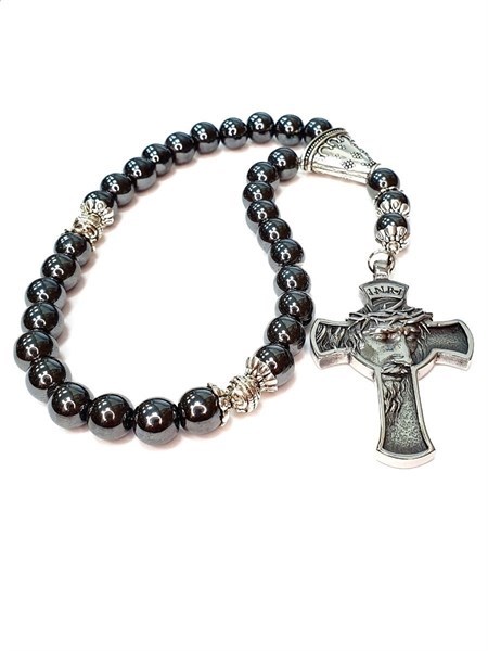 Четки дизайнерские православные с авторским крестом "Иисус, "Спаси и Сохрани" (гематит) 218679