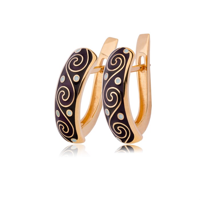 Серьги-полукольца из серебра «Меандр» (золочение), черные Fil3.65з-144