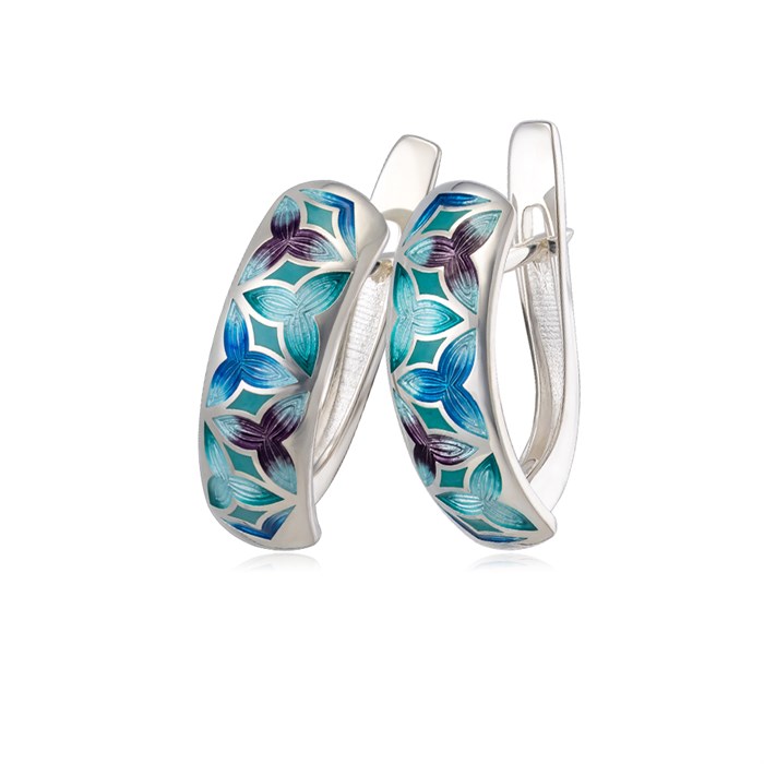 Серьги-полукольца из серебра «Трилистник», голубые Fil3.91-151