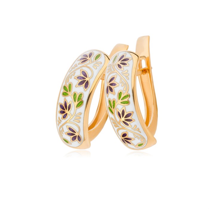 Серьги-полукольца «Барбарис» (золочение), бело-фиолетовые Fil3.05з-304