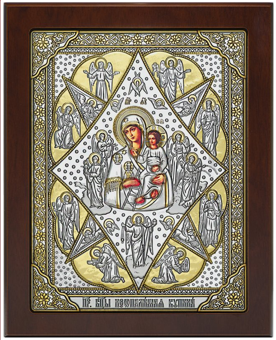 Икона освященная Божьей Матери Неопалимая Купина серебряная на дереве позолоченная 243122