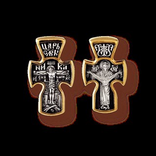 {{photo.Alt || photo.Description || 'Крест серебрянный, Позолота желтая 999* Чернение (оксидирование), с корундами, Покров Пресвятой Богородицы, коллекция "Санкт-Петербург", 2.69 гр.'}}