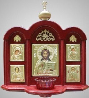 Киот настенный с 5-ю иконами и лампадой 224436
