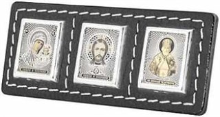 Икона дорожная серебряная Богородица Николай Чудотворец Спаситель 224347