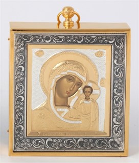 Икона 6*7 прокат золочение серебро в металлическом киоте Казанская Божья Матерь 239267