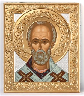 Икона 12*14 прокат золочение серебро Николай Чудотворец 239256