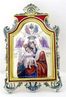 Икона настольная серебро финифть эмаль золочение Достойно Есть 239225