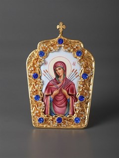 Икона Семистрельная Божья Матерь настольная серебро финифть золочение 239222