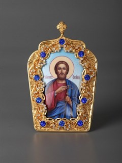 Икона Евгения настольная серебро финифть золочение 239219