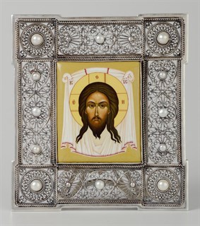 Икона именная деколь филигрань серебро Спас Нерукотворный 239212