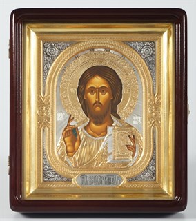 Икона в штампованном окладе 18*24 серебро золочение Господь Вседержитель 239194