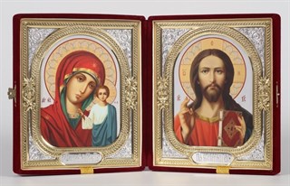Складень в футляре 18х24 бархатный фото риза-рамка Спаситель - Казанская Божья Матерь 239041