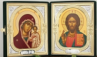 Складень в футляре 18х24 бархатный риза-рамка Спаситель - Казанская Божья Матерь венчальный 239038