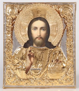 Икона фото в ризе 24х30 золочёная Спаситель 238971