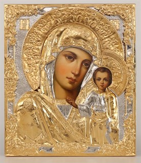 Икона фото в ризе 24х30 золочёная Казанская 238967