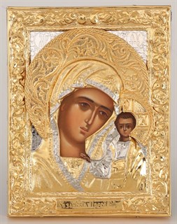 Икона фото в ризе 11х13 золочёная Казанская 238965