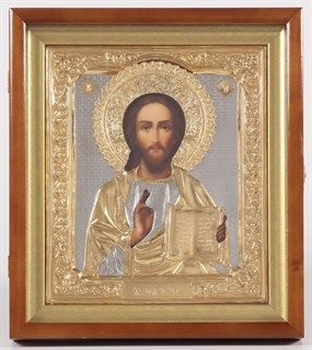 Икона фото в киоте 24х30 Спаситель золочёная багетный подрамник 238962