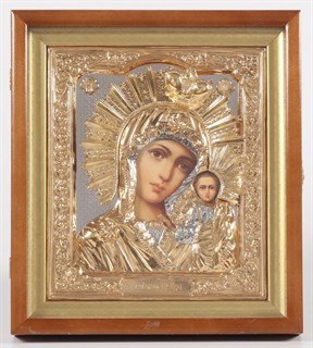 Икона фото в киоте 24х30 Казанская золочёная багетный подрамник 238959