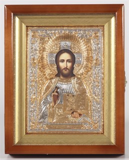 Икона фото в киоте 18х24 Спаситель золочёная багетный подрамник 238958