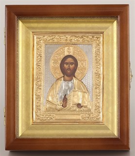 Икона фото в киоте 11х13 Спаситель золоченая багетный подрамник 238954