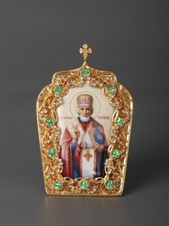 Икона Николая Чудотворца настольная финифть золочение 238948