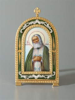 Икона настольная финифть эмаль золочение Серафим Саровский 238945