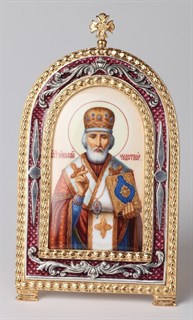 Икона настольная финифть эмаль золочение Николай Чудотворец 238944