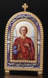 Икона настольная финифть эмаль золочение Георгий Победоносец 238942
