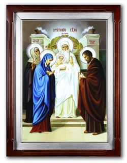 Икона на стекле 32х45 в киоте с подсветкой Сретение Господне 238824