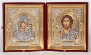 Икона венчальная в металической ризе-киоте темпера золочение 238790