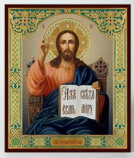 Икона на дереве 22х26 объёмная Спаситель на троне 238577