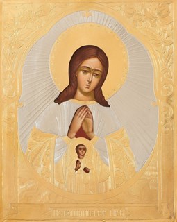 Икона живописная в ризе 13х18 объемная золочение Помощница в родах 238570