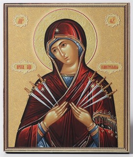 Икона на дереве 22х26 объёмная Семистрельная Божья Матерь 238563