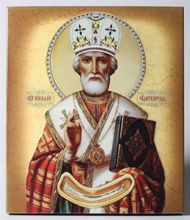 Икона на дереве 22х26 объёмная Николай Чудотворец поясной (ковчег) 238551