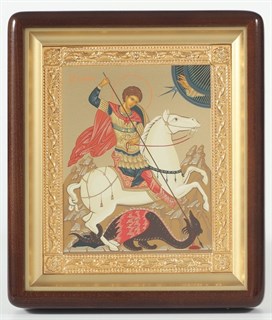 Икона в киоте 18х24 фигурный темпера рамка золочёная Чудо Георгия о змие 238472