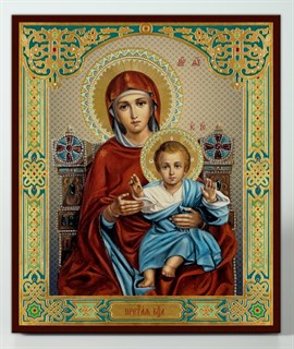 Икона на дереве 22х26 объёмная Богородица на троне 238442