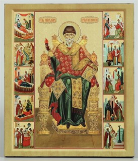 Икона Спиридон с житием на дереве 22х26 объёмная 238370
