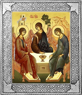 Икона Святая Троица серебряная на дереве 253576