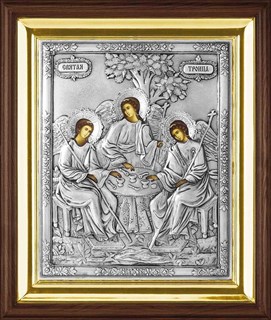Икона Святая Троица серебряная риза в деревянном киоте 253573