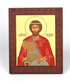 Икона Александр Невский на дереве 18х22 прокат ковчег с резным обрамлением 237764